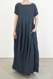 dress pt linen stripe navy
