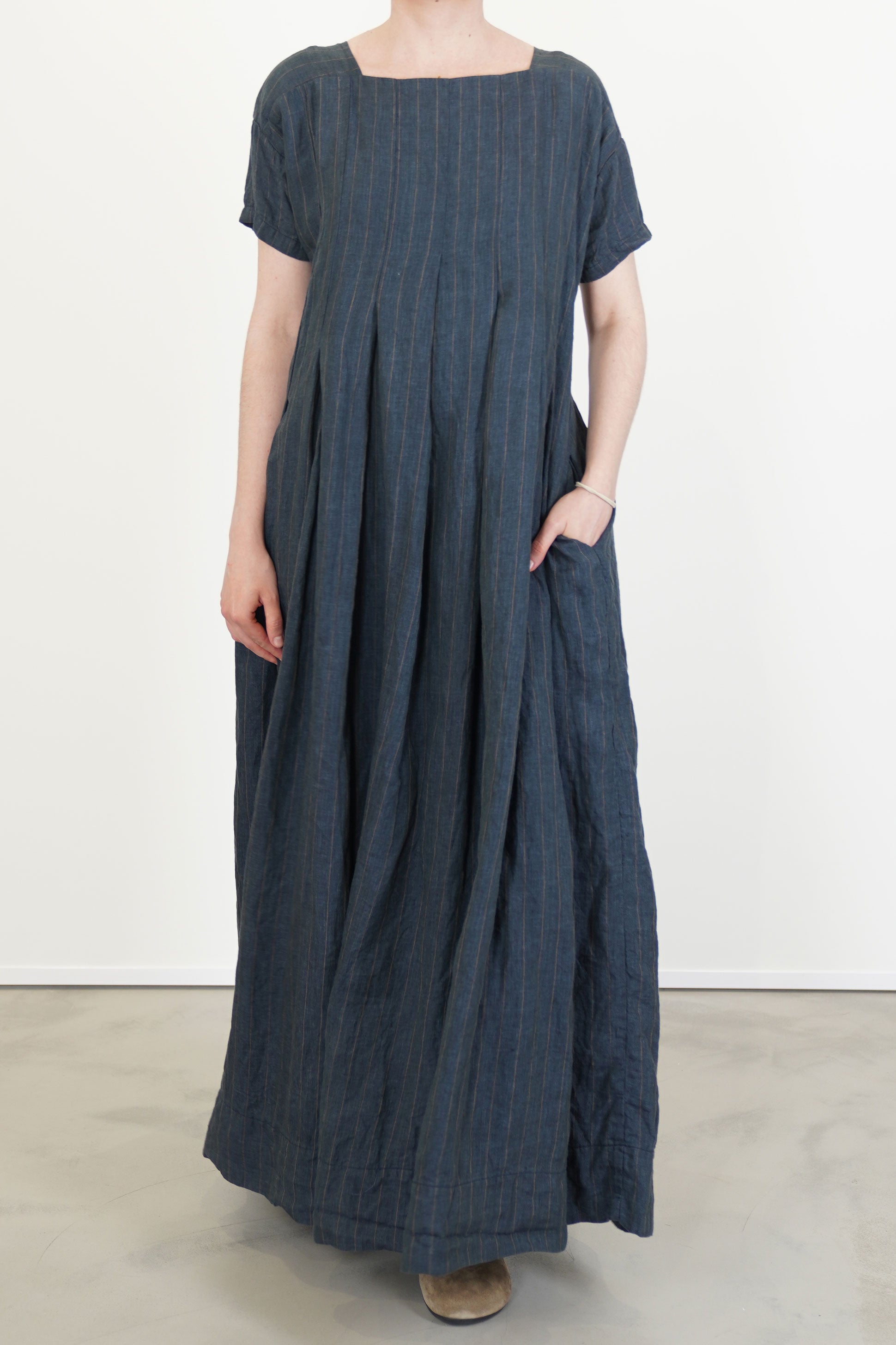 dress pt linen stripe navy