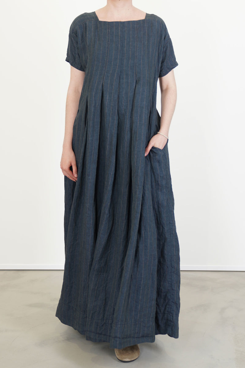 dress pt linen stripe navy