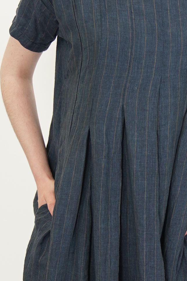 dress pt linen stripe navy