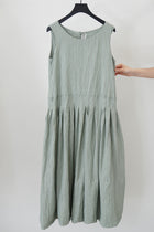 dress t coco green linen stripes