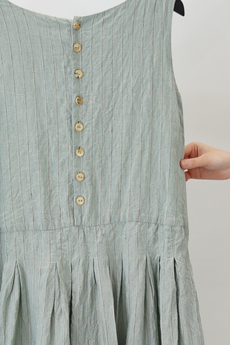 dress t coco green linen stripes
