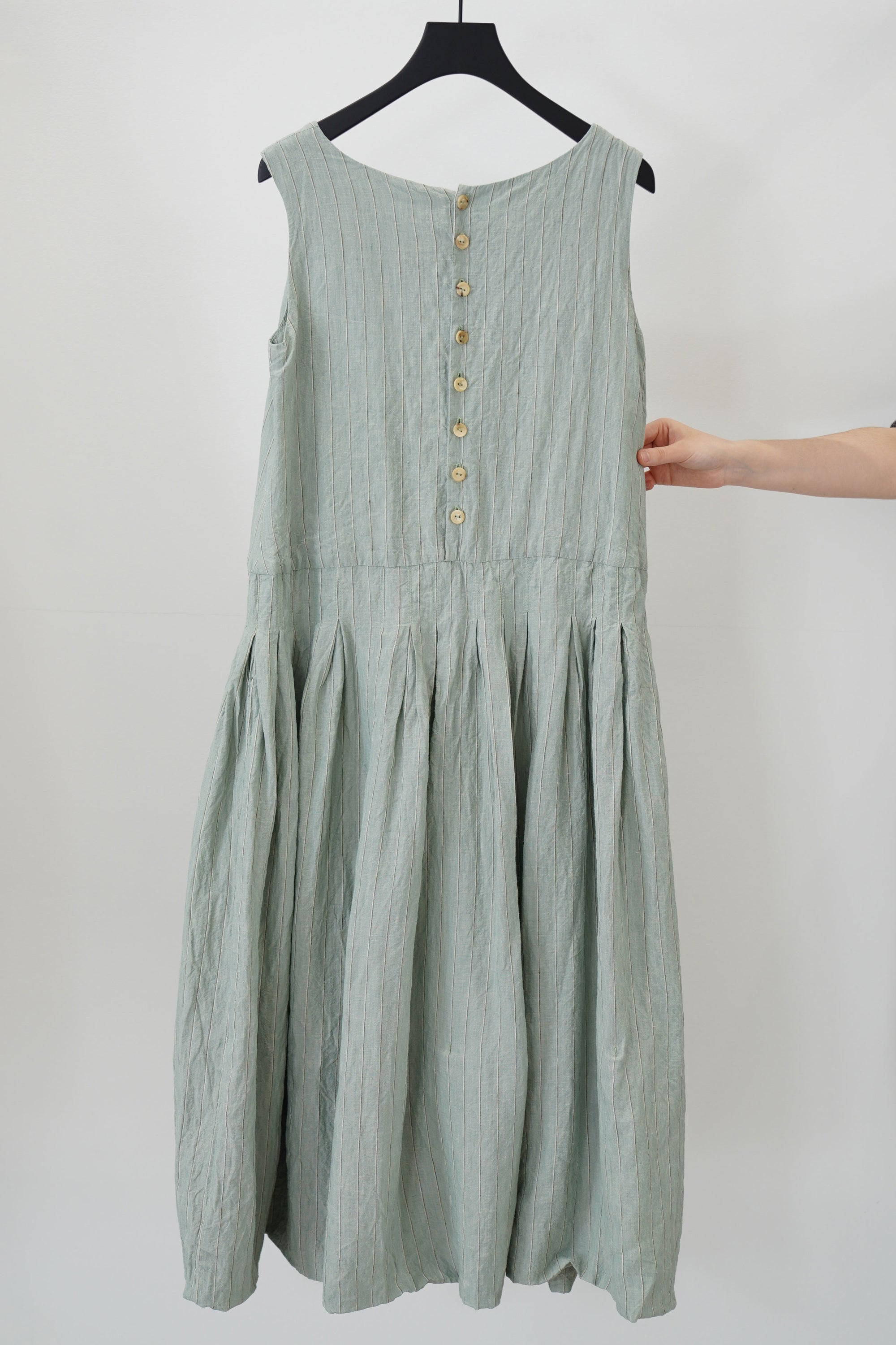 dress t coco green linen stripes