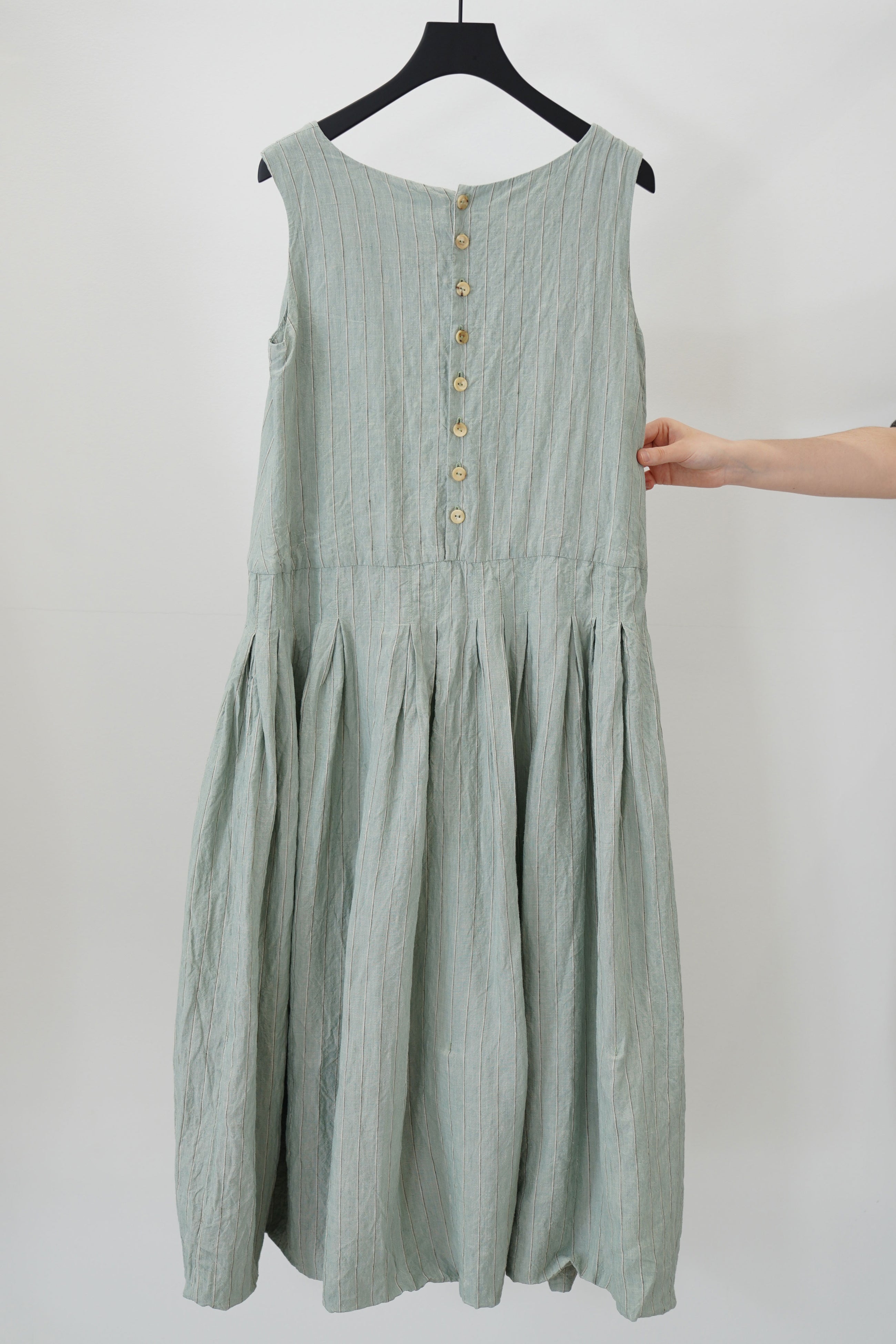 dress t coco green linen stripes