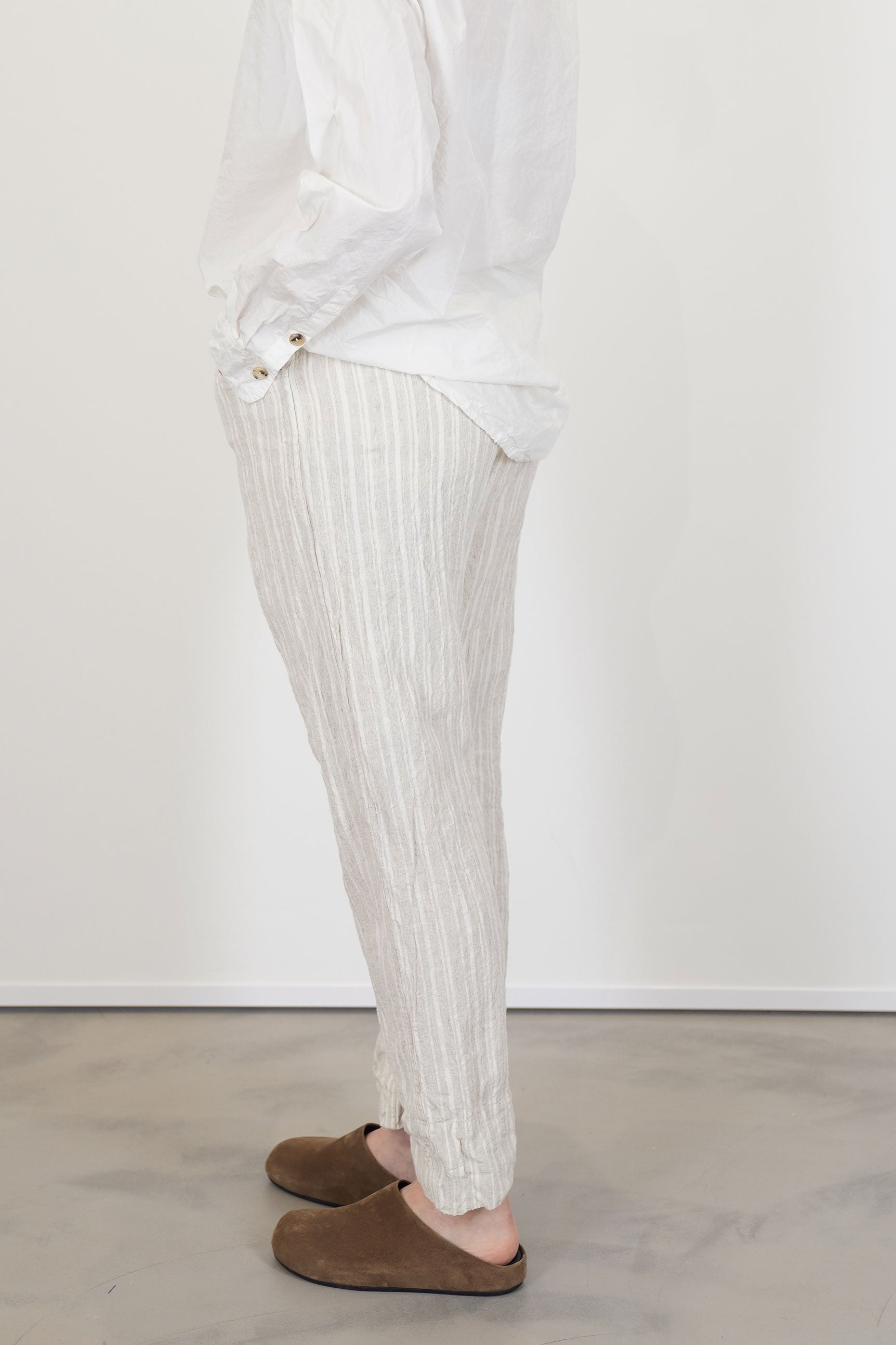 rp trousers self stripe linen natural