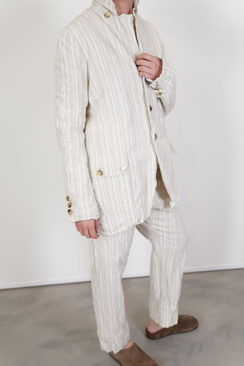 rp trousers self stripe linen natural