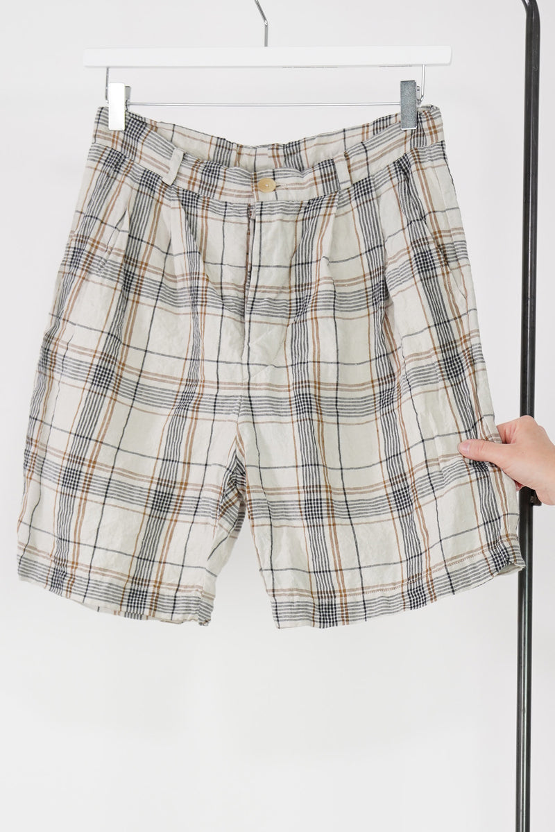 shorts textured linen check