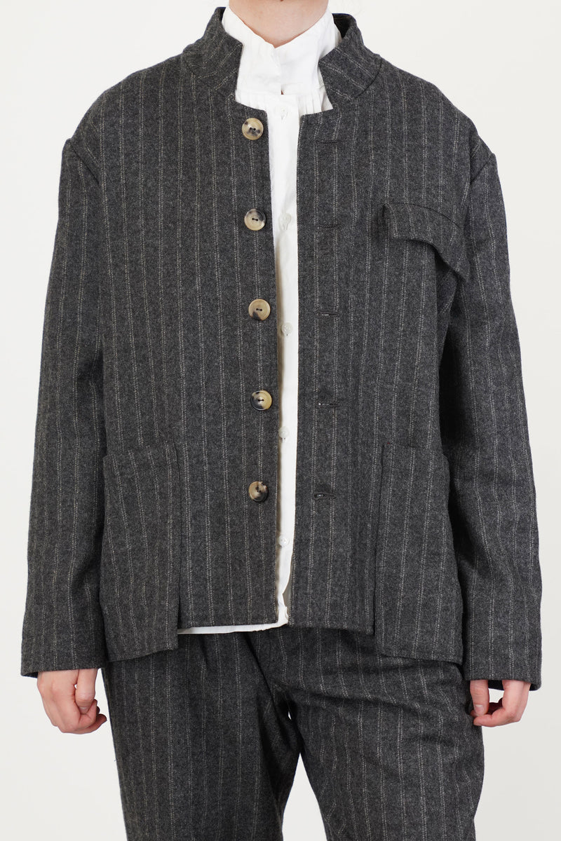work jacket stripe wool grey