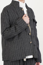 work jacket stripe wool grey
