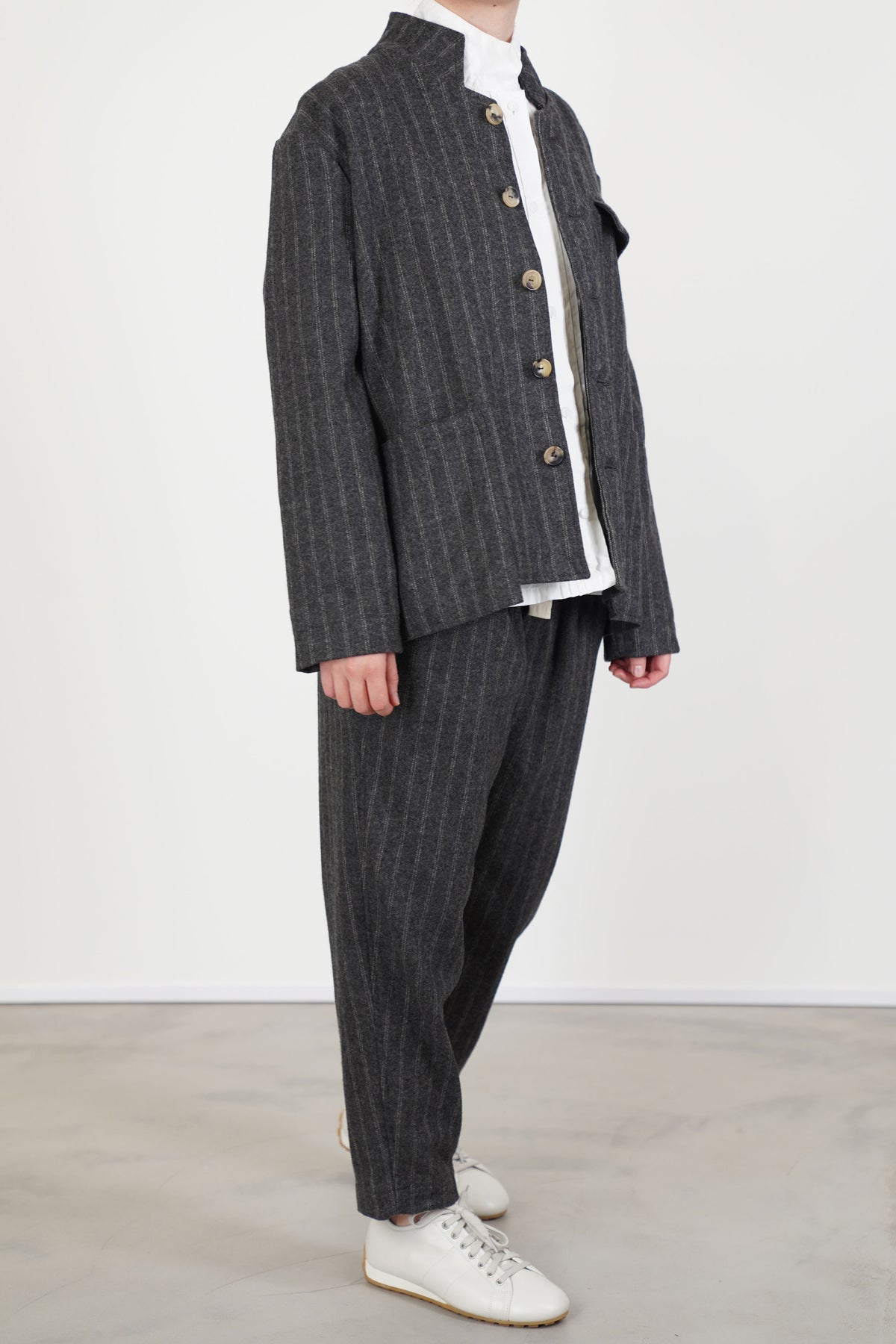 work jacket stripe wool grey
