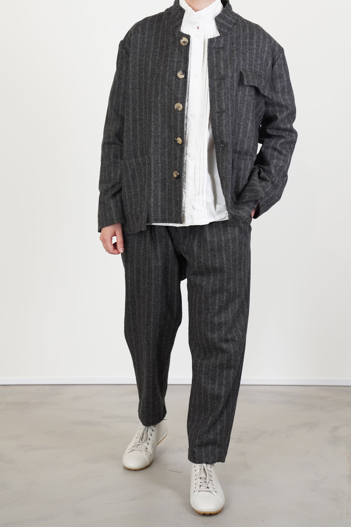 work jacket stripe wool grey