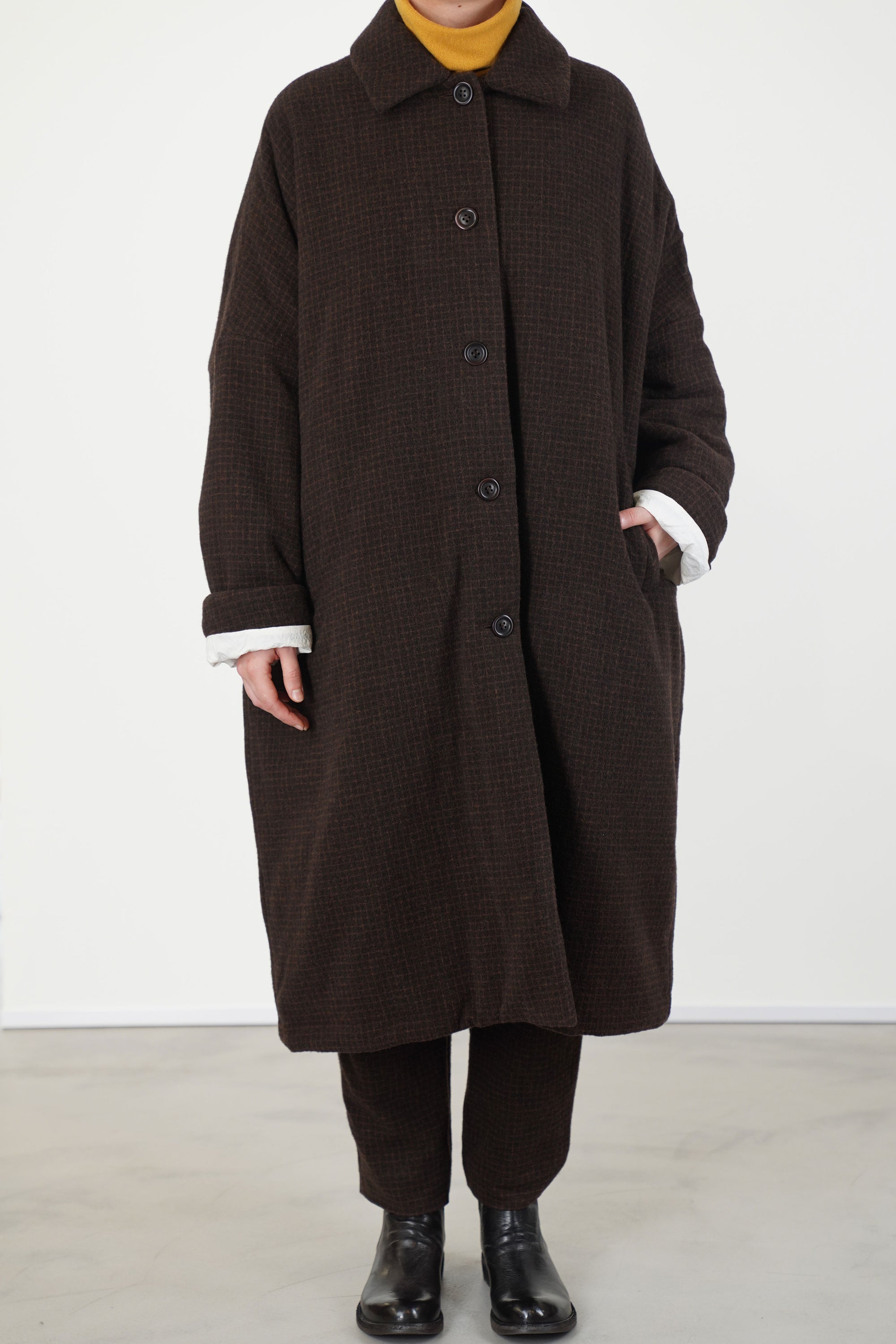 big blobby coat wool cashmere brown check