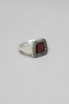 romy ring silver icy grey diamonds garnet