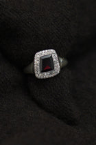 romy ring silver icy grey diamonds garnet