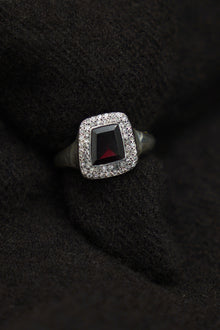 romy ring silver icy grey diamonds garnet