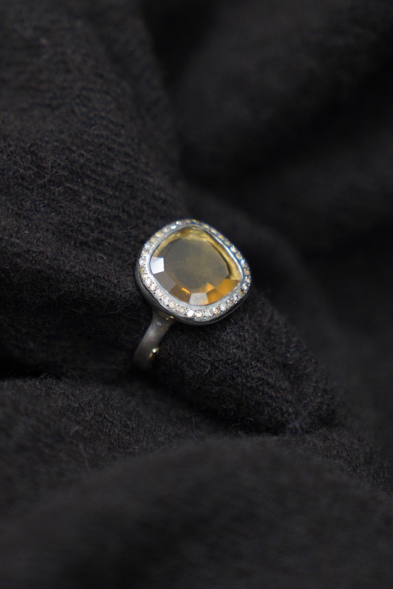 junya v ring silver cognac diamonds honey quartz