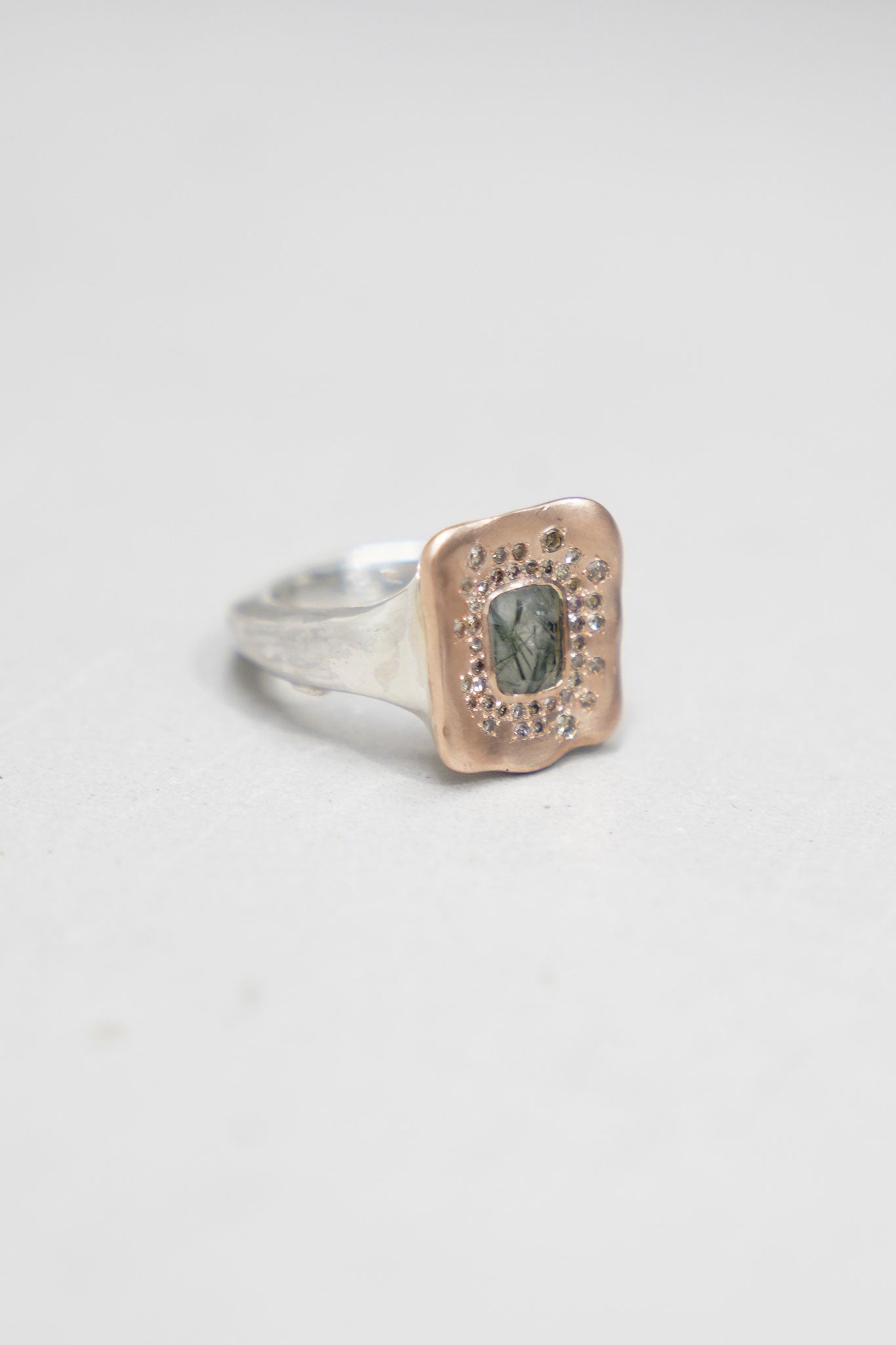 leslie ring silver pink gold green quartz