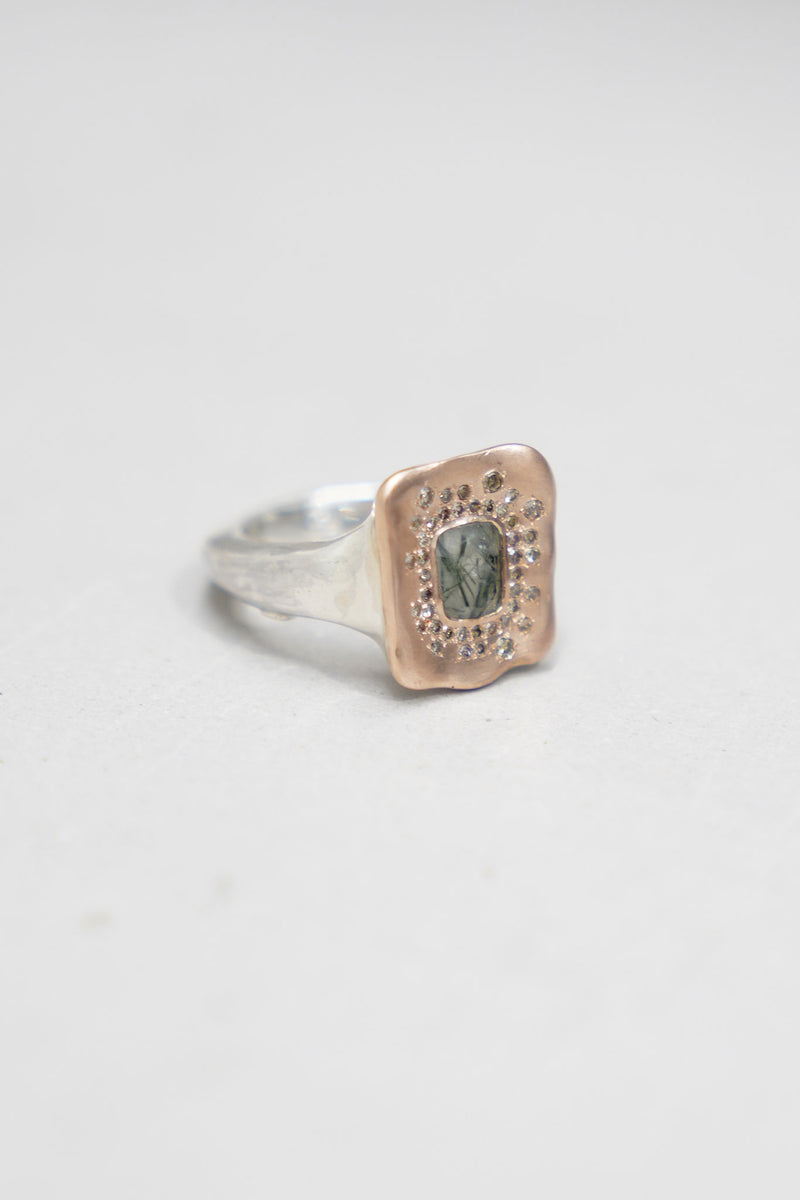 leslie ring silver pink gold green quartz