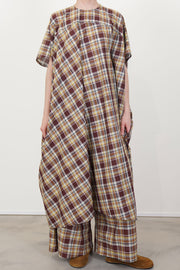model wearing sofie d'hoore dress daiki check toffee with matching trousers for a layered and sophisticated look
