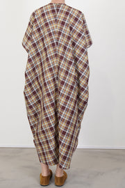 back view of sofie d'hoore dress daiki check toffee center seam and minimalist style