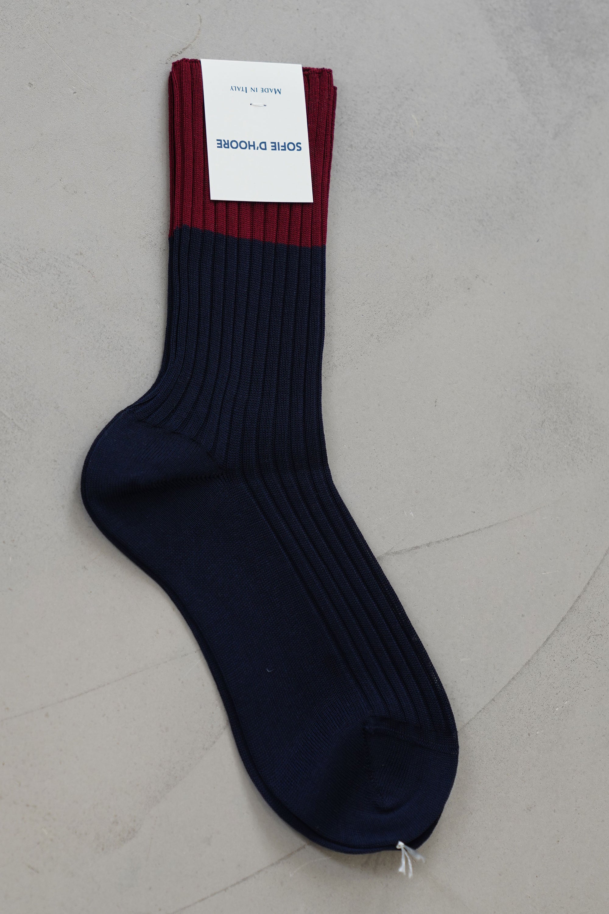 four bi-colored ribbed crew socks navy
