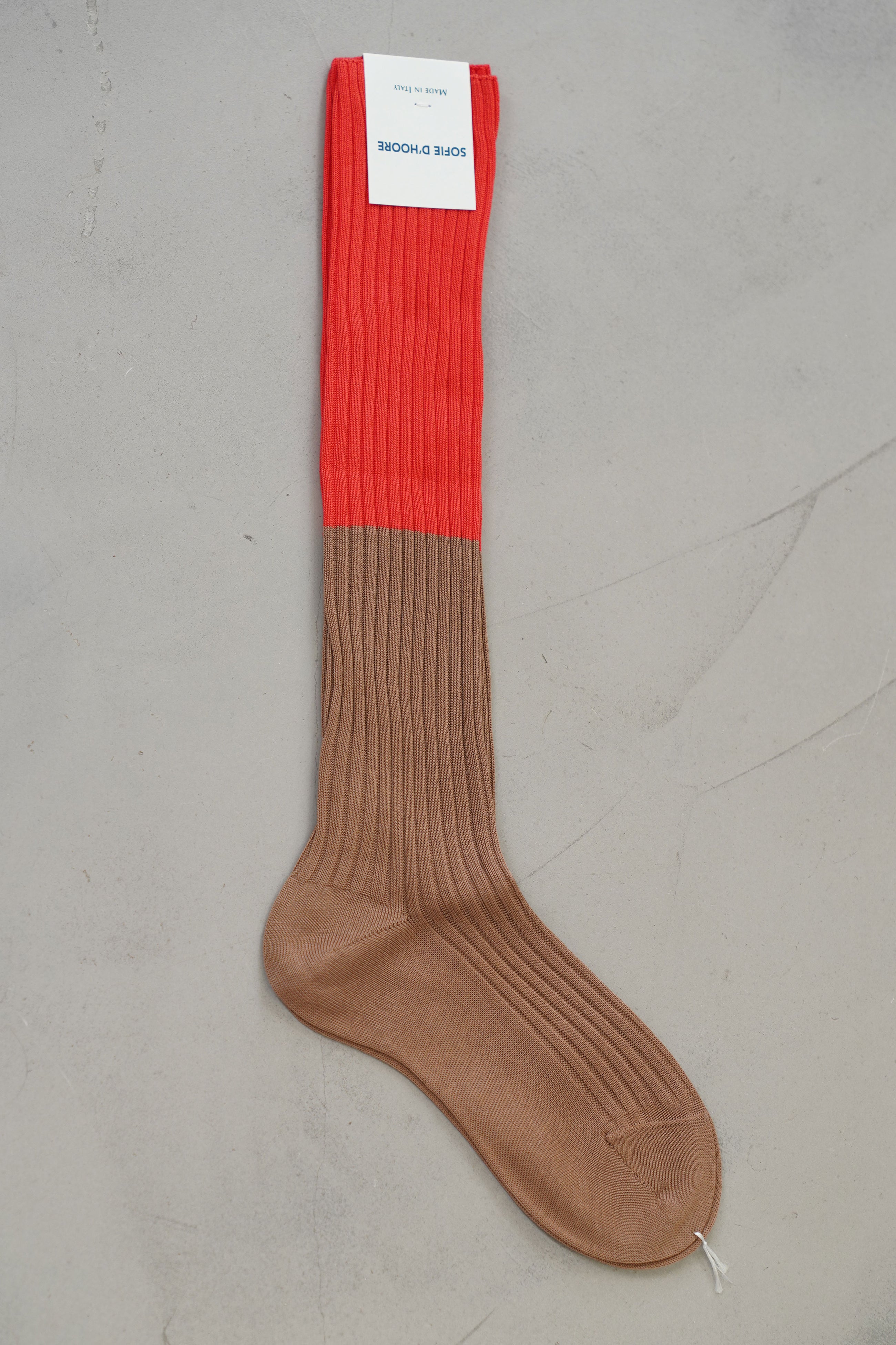 friday bi-colored ribbed long socks camel