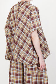 back view of sofie d'hoore shirt basker check toffee round slightly higer collar