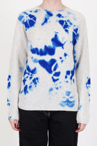 suzusan cashmere seamless pullover long royal blue light grey crafted in ultra soft cashmere material and hand dyed using the madara shibori technique. 