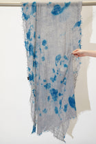 cashemere shawl fringed marine blue light grey