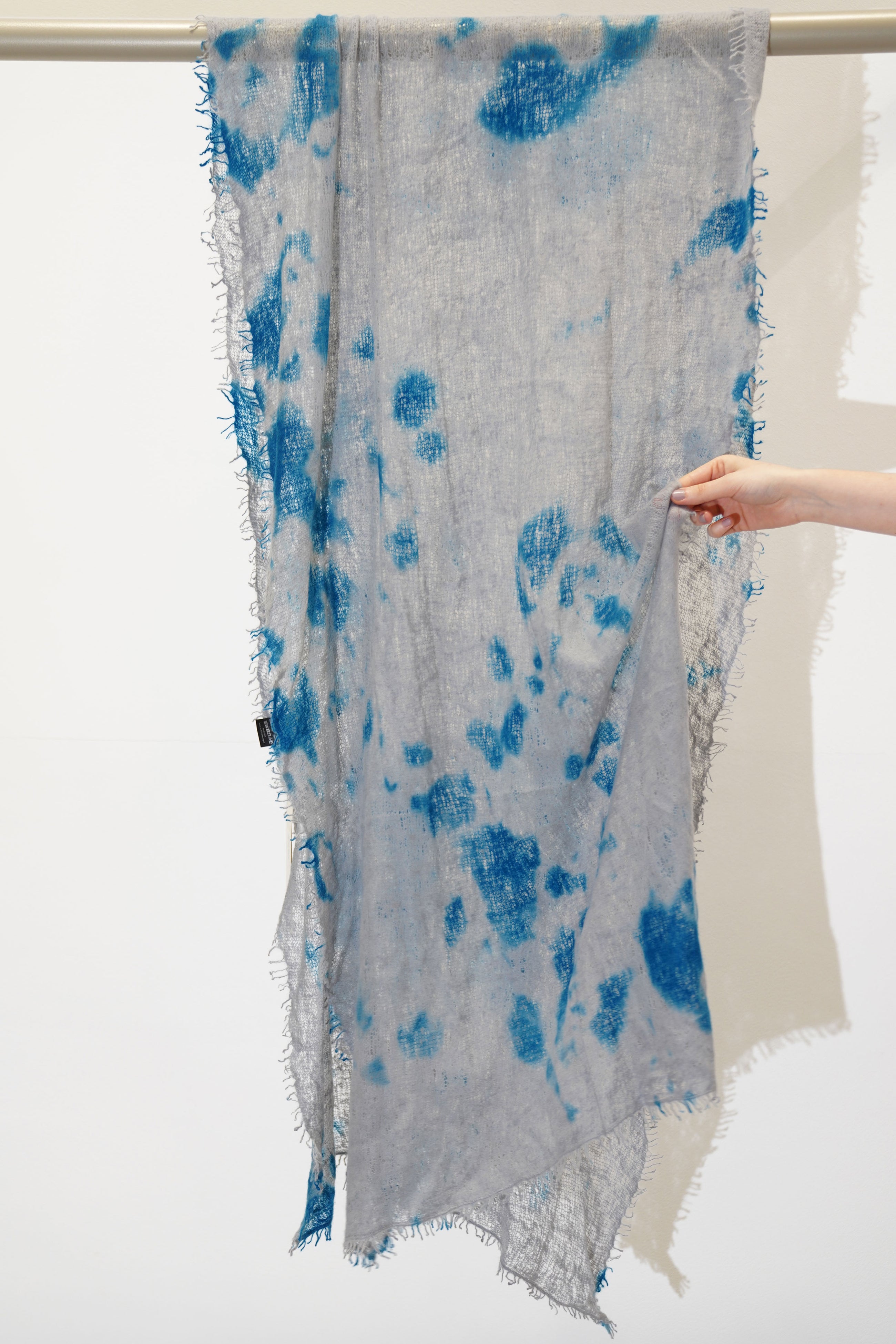 cashemere shawl fringed marine blue light grey