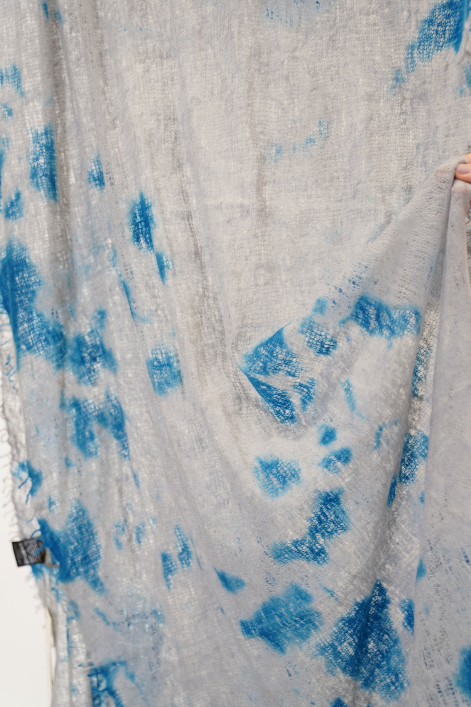 cashemere shawl fringed marine blue light grey