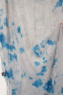 cashemere shawl fringed marine blue light grey