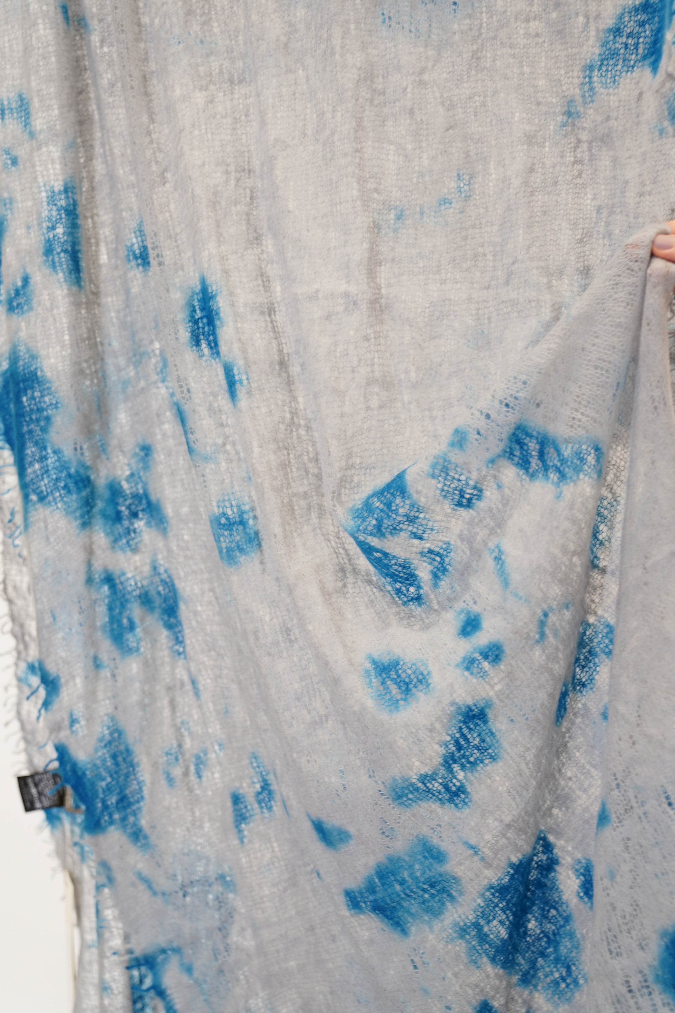 cashemere shawl fringed marine blue light grey