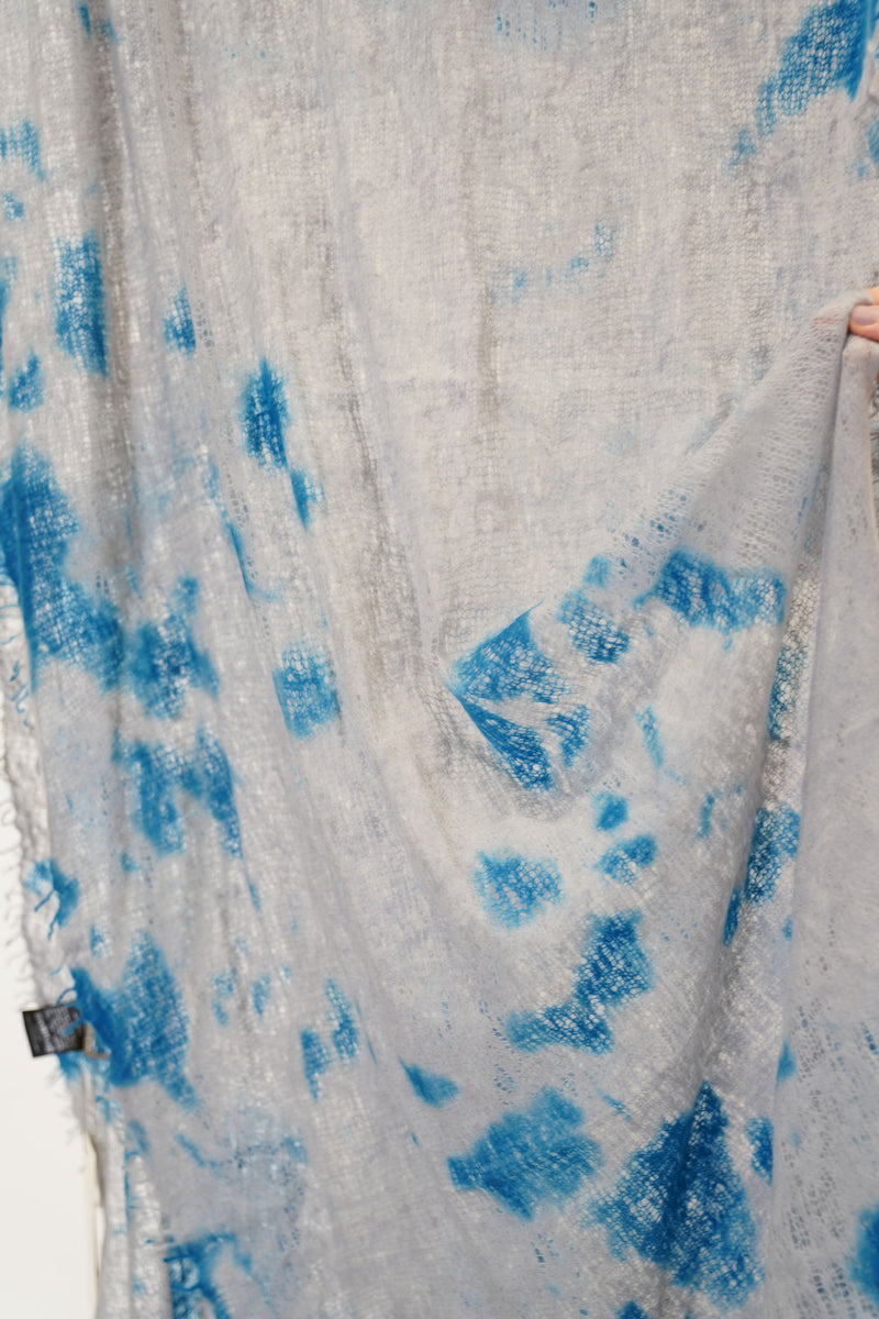 cashemere shawl fringed marine blue light grey