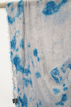 cashemere shawl fringed marine blue light grey