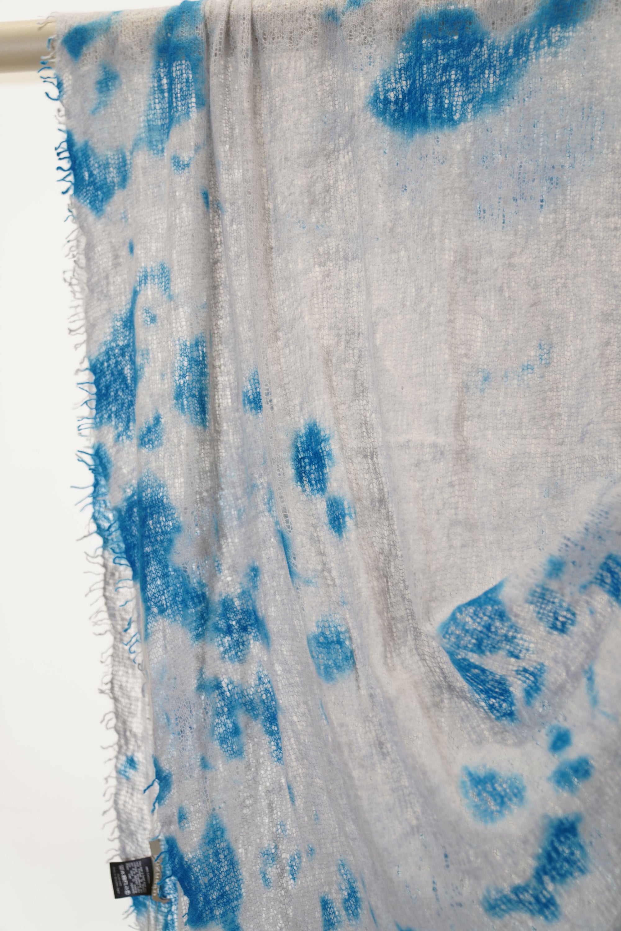 cashemere shawl fringed marine blue light grey