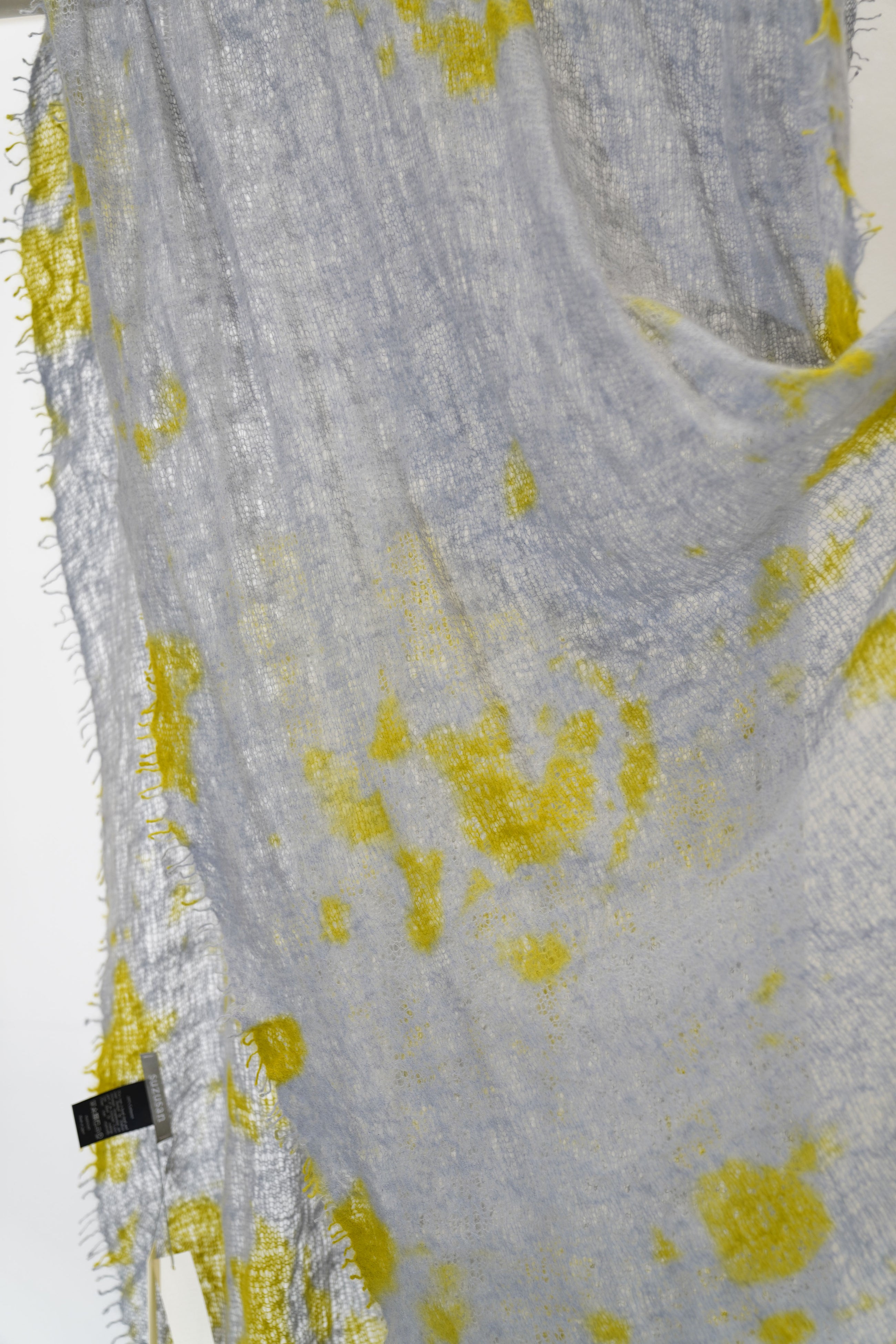 cashemere shawl fringed olive light grey