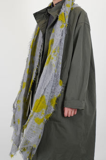 cashemere shawl fringed olive light grey