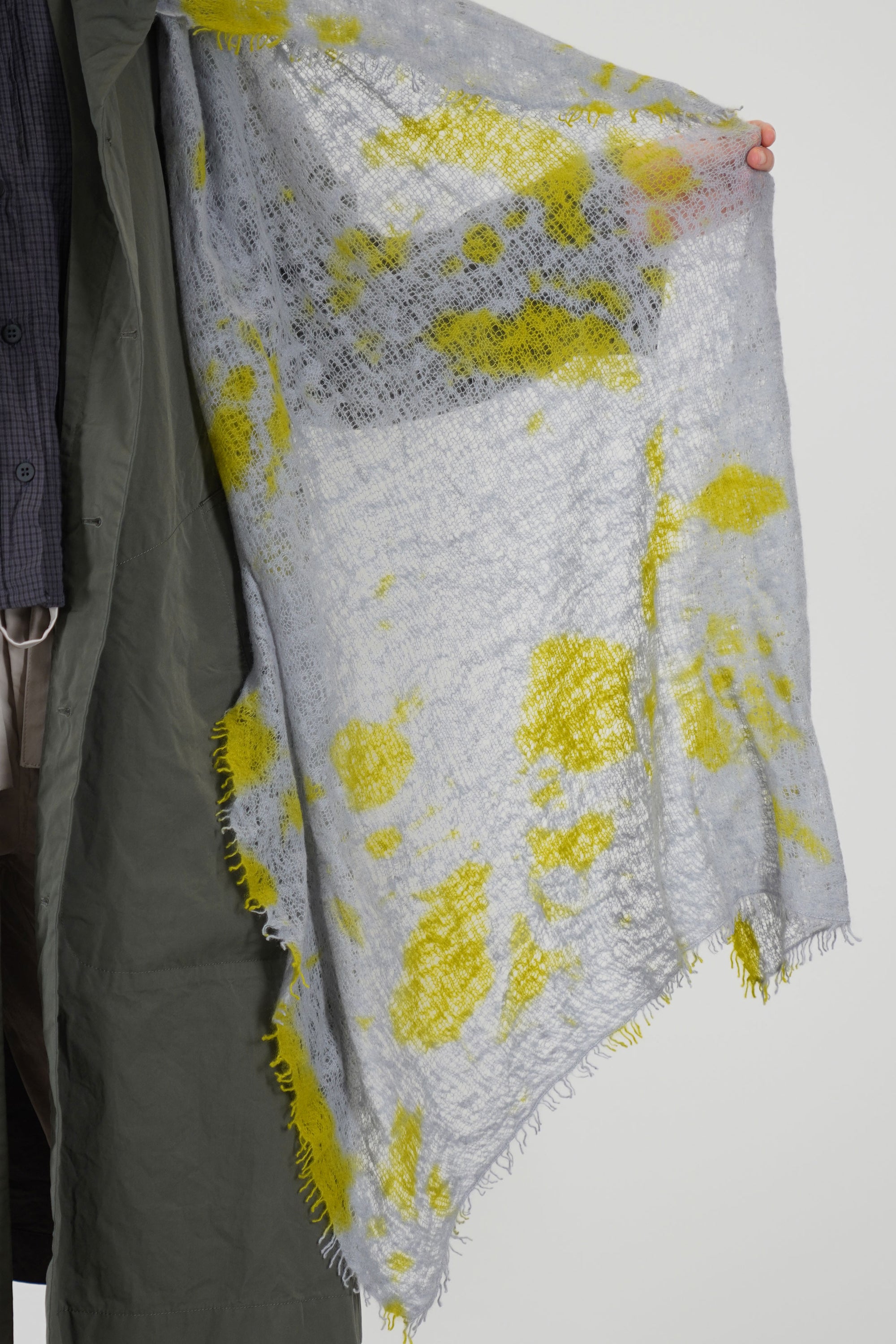 cashemere shawl fringed olive light grey