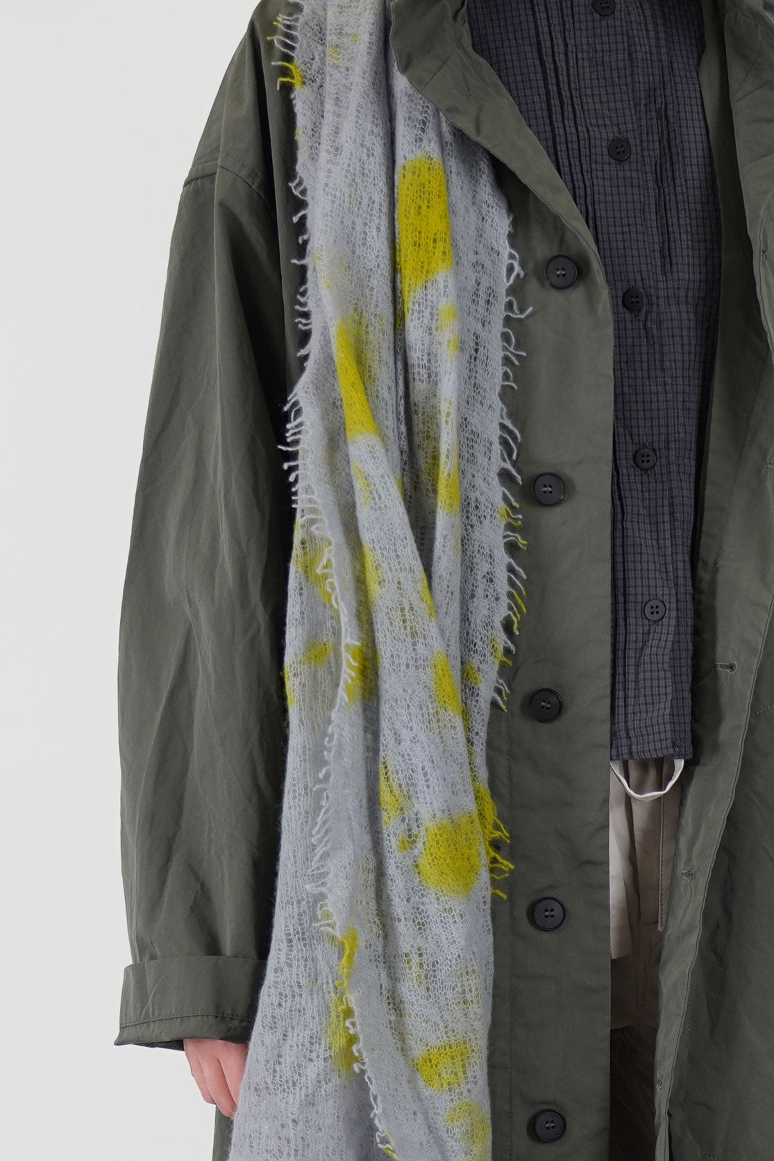 cashemere shawl fringed olive light grey