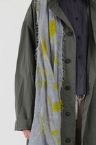 cashemere shawl fringed olive light grey