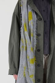 cashemere shawl fringed olive light grey