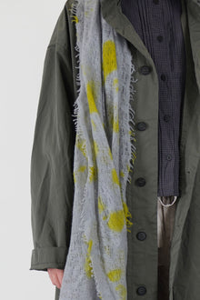 cashemere shawl fringed olive light grey