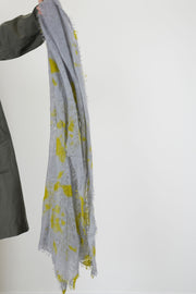 cashemere shawl fringed olive light grey