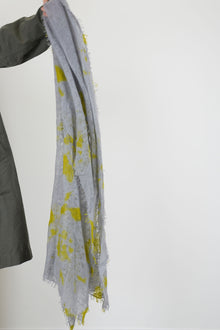 cashemere shawl fringed olive light grey