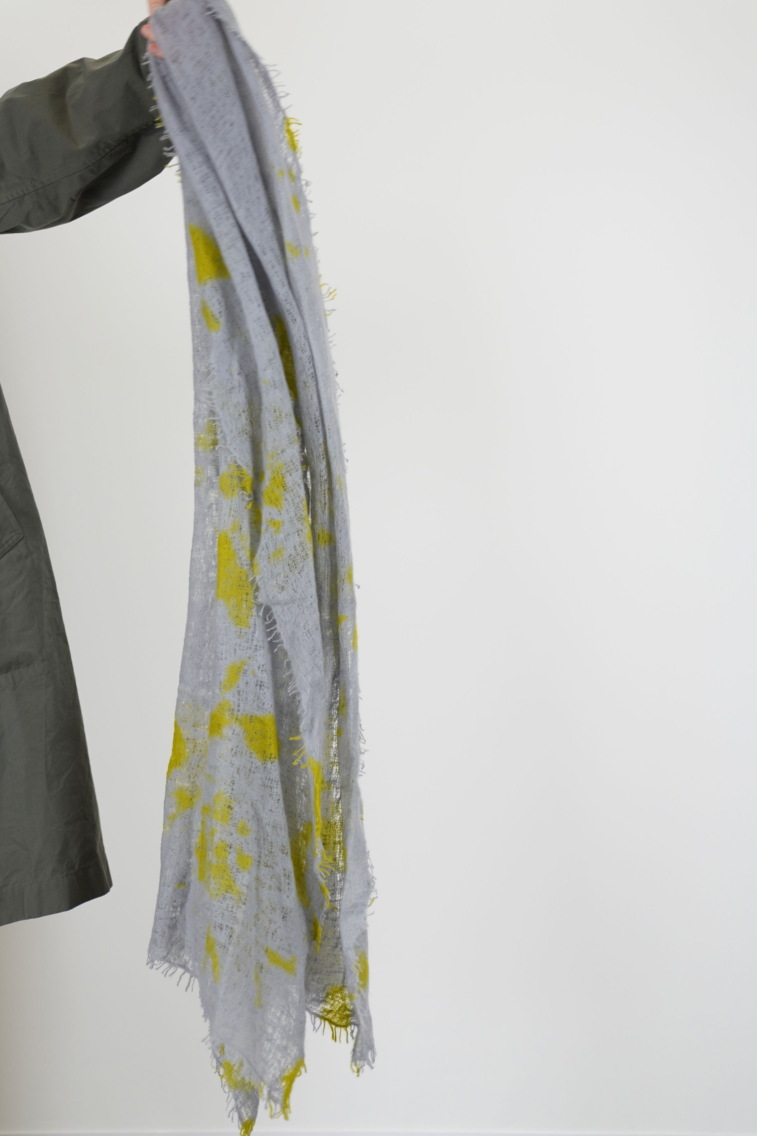cashemere shawl fringed olive light grey