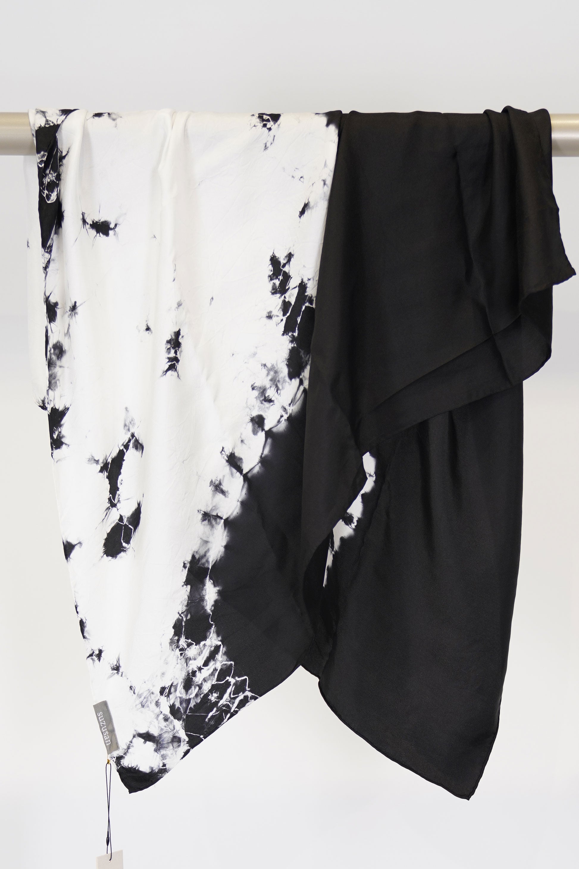 silk twill woven scarf black white