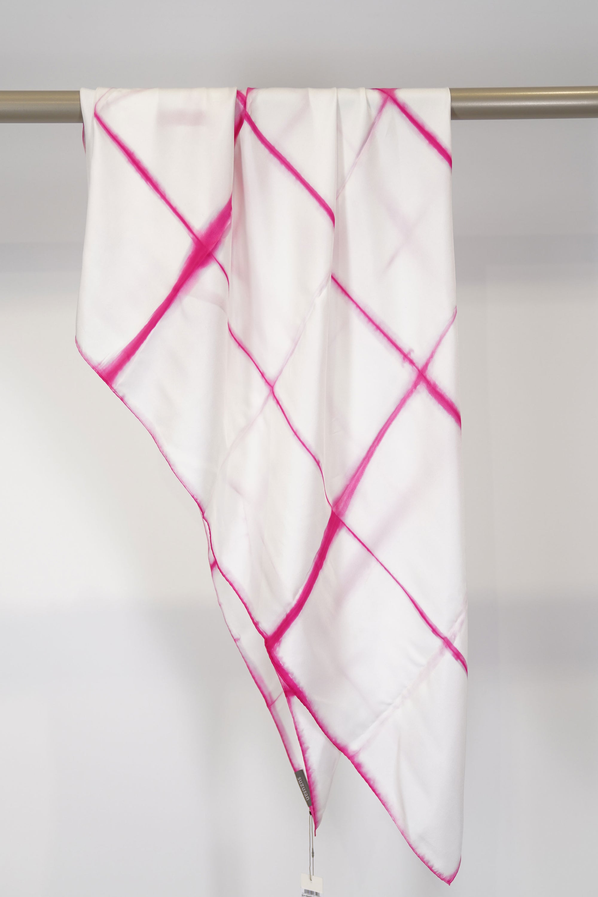 silk twill woven scarf pink white check