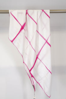 silk twill woven scarf pink white check