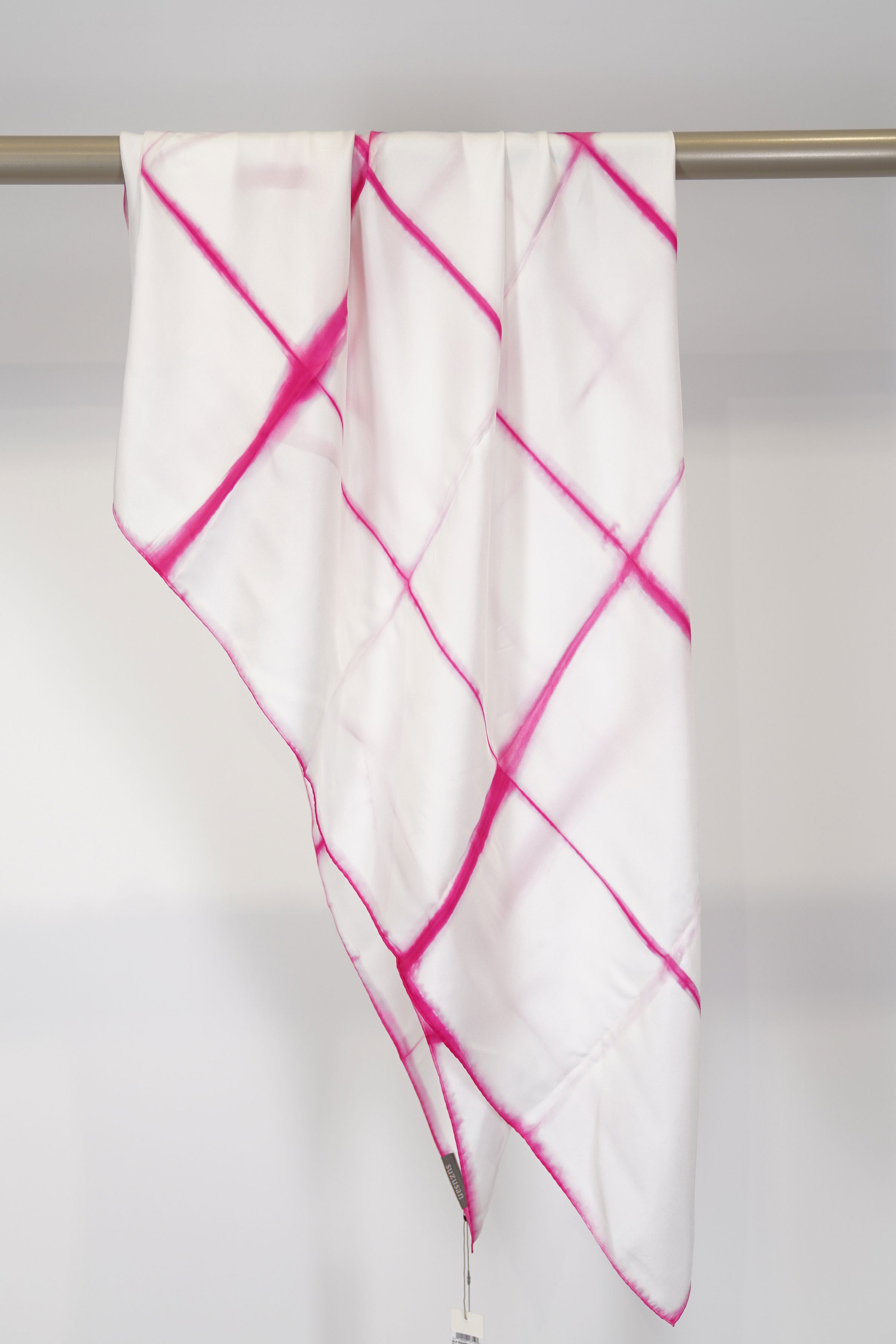silk twill woven scarf pink white check